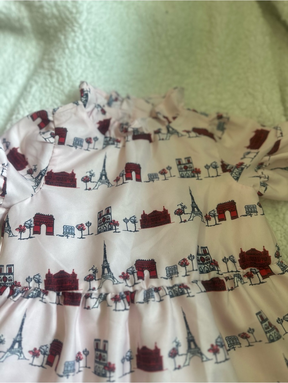 Janie and Jack Pale Pink Paris Landmark Print Ruffle Dress